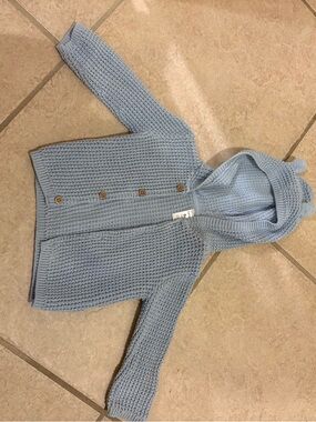 Baby Hooded Knit Cardigan Jacket - Light Blue